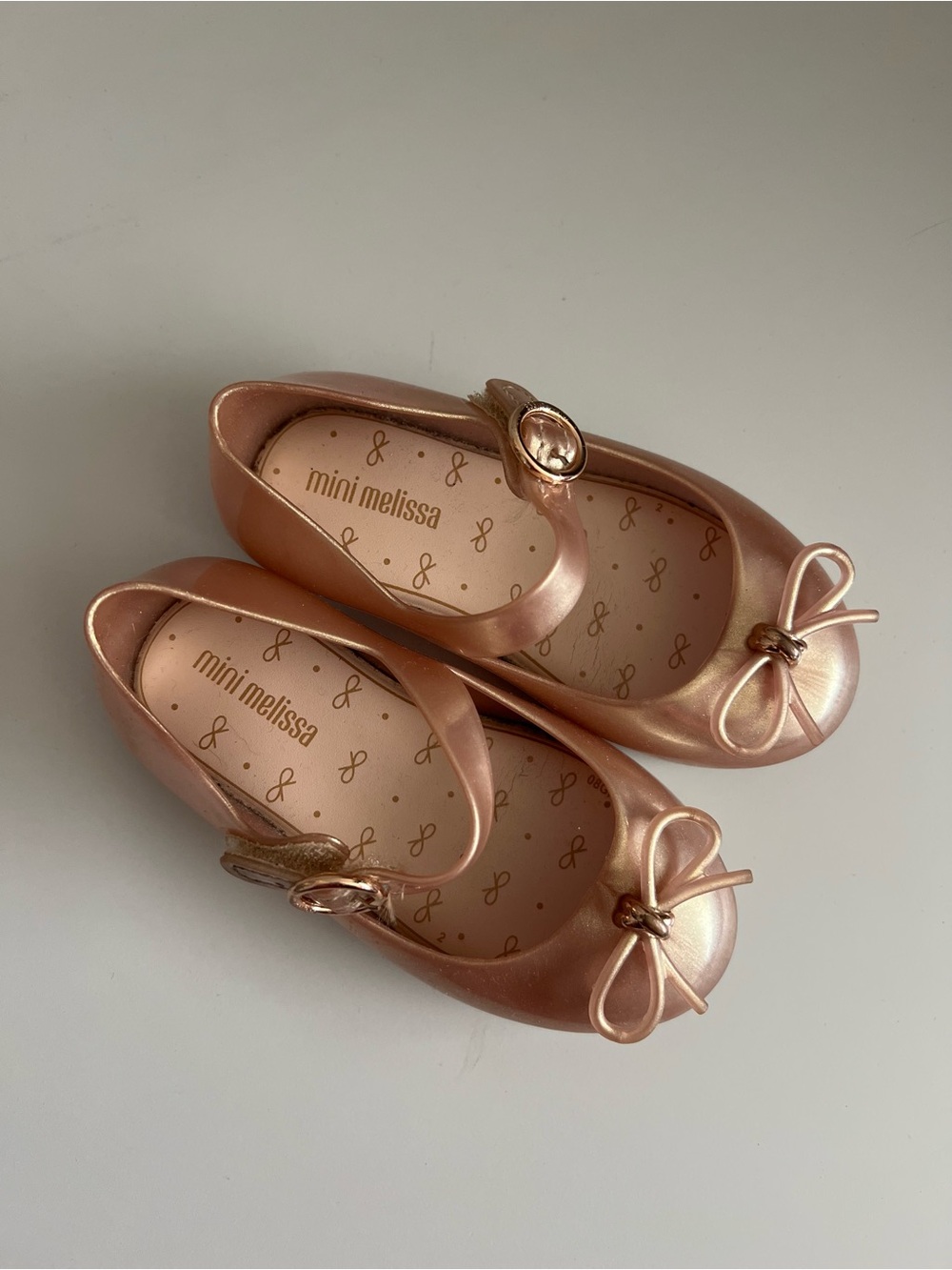 Mini Melissa Metallic Rose Gold Sweet Love Mary Jane Jelly Flats Bow 8